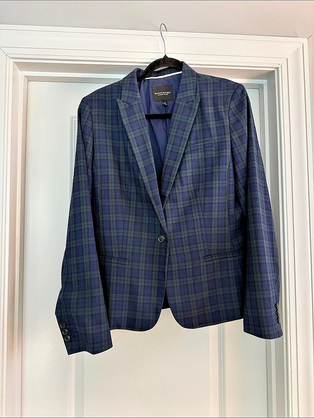 Women’s Banana Republic Classic Blazer Plaid Blue & Green Size 14